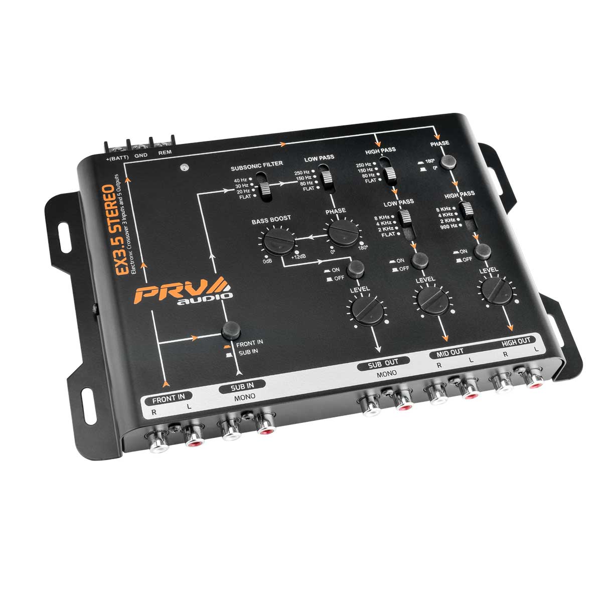 PRV Audio EX3.5 Stereo 9V RMS 2/4 RCA Input Signal 3-Way Electronic Crossover