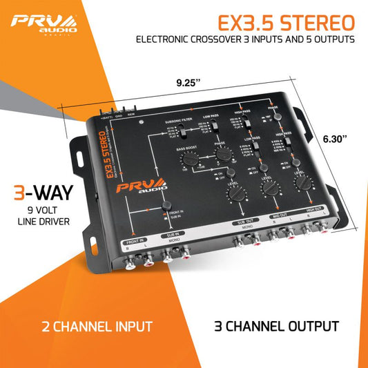 PRV Audio EX3.5 Stereo 9V RMS 2/4 RCA Input Signal 3-Way Electronic Crossover