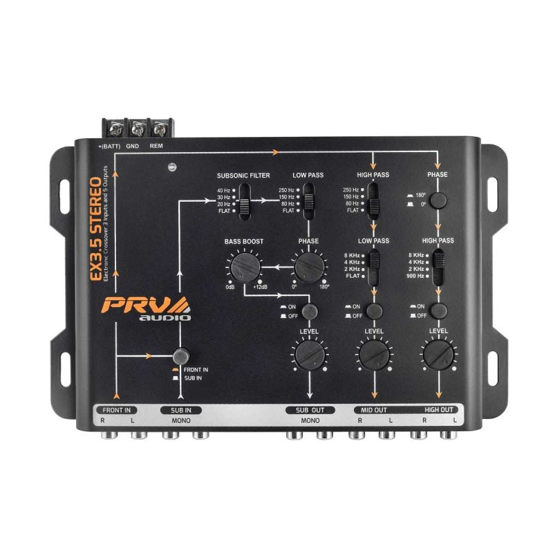 PRV Audio EX3.5 Stereo 9V RMS 2/4 RCA Input Signal 3-Way Electronic Crossover